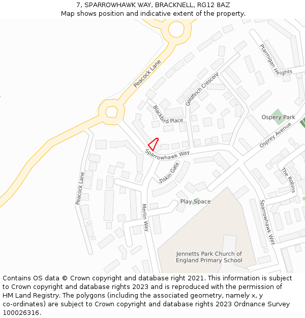 7, SPARROWHAWK WAY, BRACKNELL, RG12 8AZ: Location map and indicative extent of plot