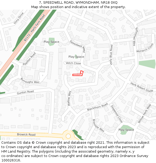 7, SPEEDWELL ROAD, WYMONDHAM, NR18 0XQ: Location map and indicative extent of plot