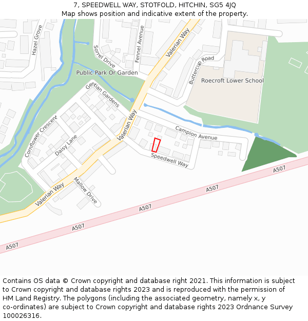 7, SPEEDWELL WAY, STOTFOLD, HITCHIN, SG5 4JQ: Location map and indicative extent of plot