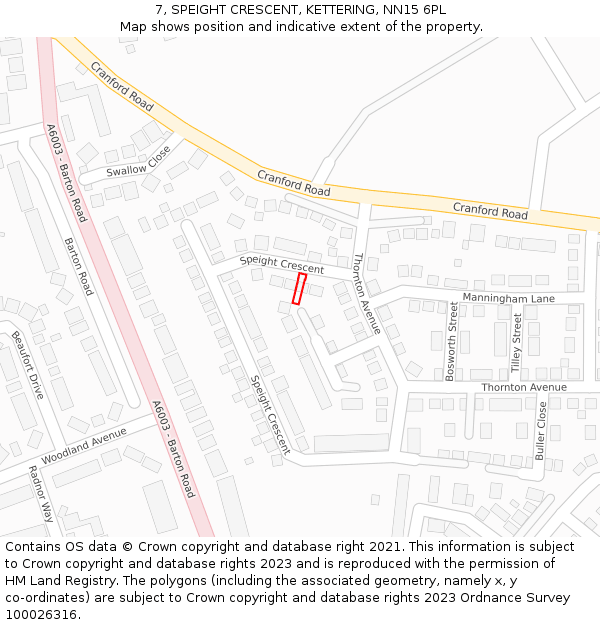 7, SPEIGHT CRESCENT, KETTERING, NN15 6PL: Location map and indicative extent of plot