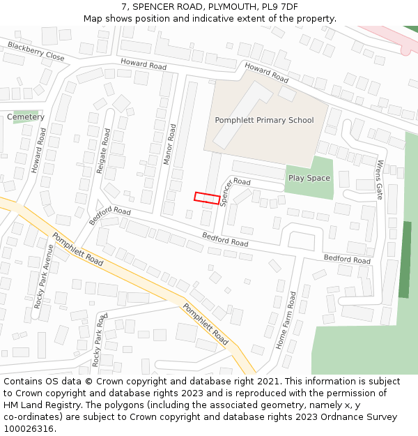 7, SPENCER ROAD, PLYMOUTH, PL9 7DF: Location map and indicative extent of plot