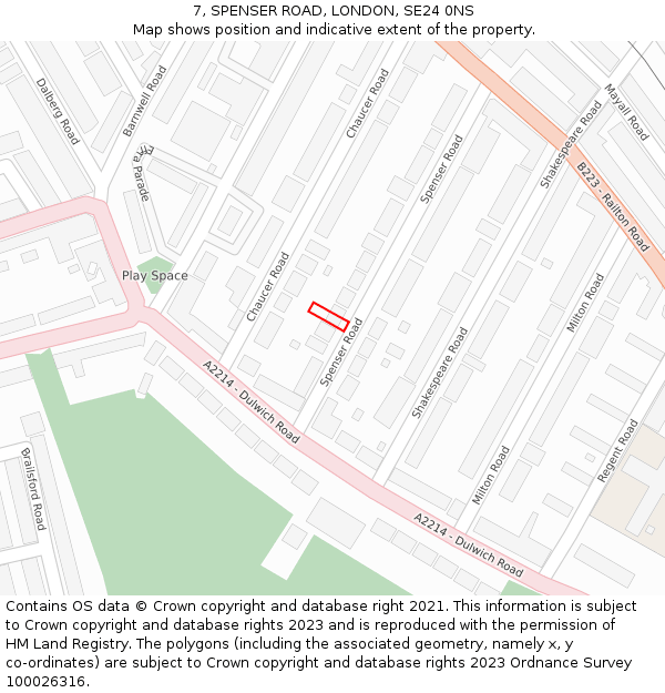 7, SPENSER ROAD, LONDON, SE24 0NS: Location map and indicative extent of plot