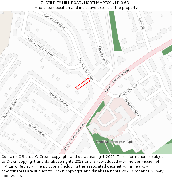 7, SPINNEY HILL ROAD, NORTHAMPTON, NN3 6DH: Location map and indicative extent of plot