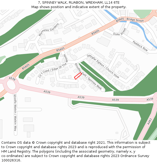 7, SPINNEY WALK, RUABON, WREXHAM, LL14 6TE: Location map and indicative extent of plot