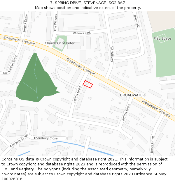 7, SPRING DRIVE, STEVENAGE, SG2 8AZ: Location map and indicative extent of plot