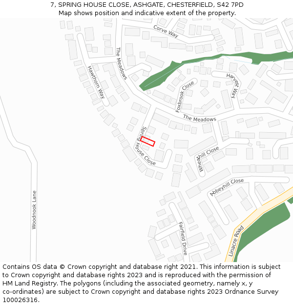 7, SPRING HOUSE CLOSE, ASHGATE, CHESTERFIELD, S42 7PD: Location map and indicative extent of plot