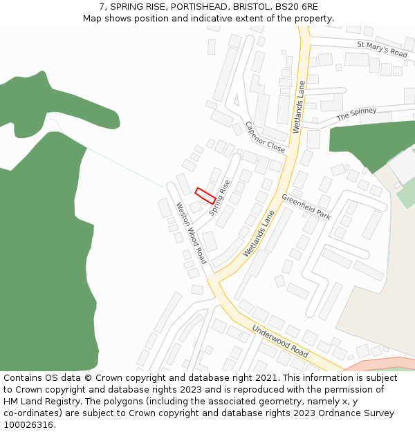7, SPRING RISE, PORTISHEAD, BRISTOL, BS20 6RE: Location map and indicative extent of plot