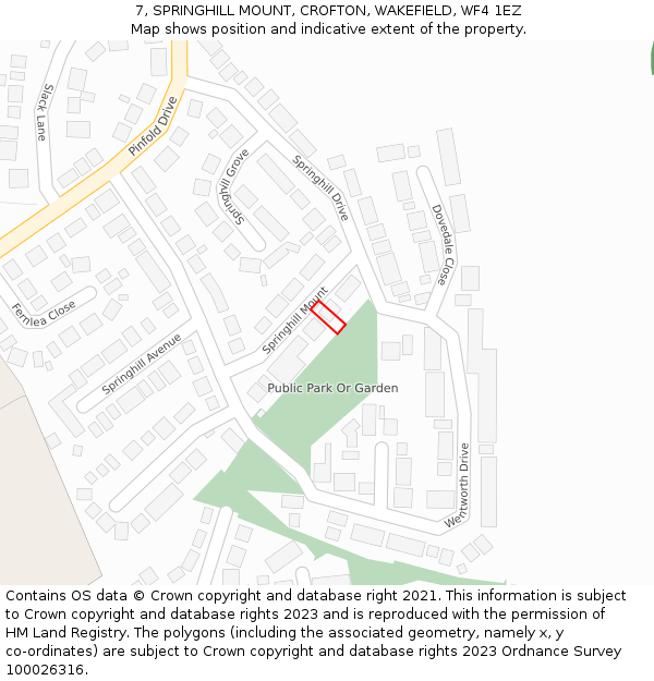 7, SPRINGHILL MOUNT, CROFTON, WAKEFIELD, WF4 1EZ: Location map and indicative extent of plot