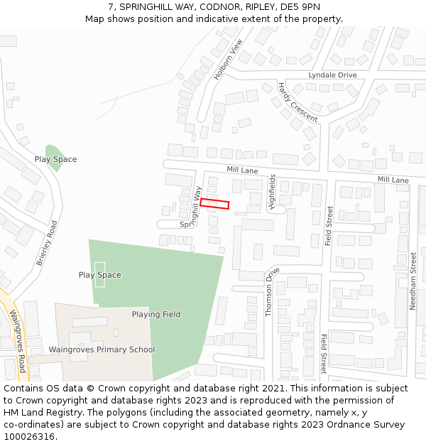 7, SPRINGHILL WAY, CODNOR, RIPLEY, DE5 9PN: Location map and indicative extent of plot