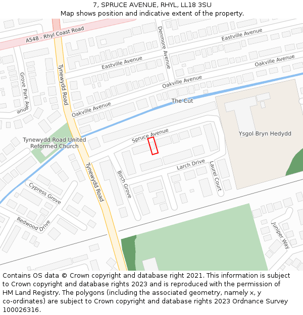 7, SPRUCE AVENUE, RHYL, LL18 3SU: Location map and indicative extent of plot