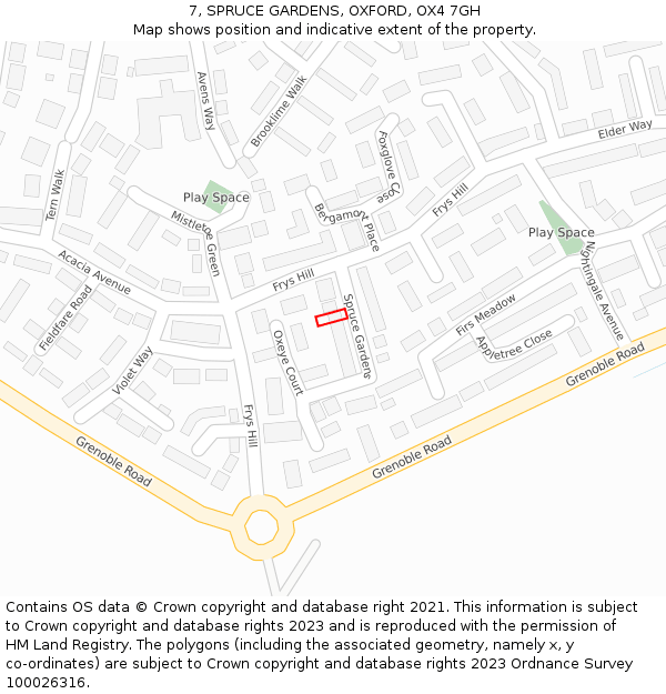 7, SPRUCE GARDENS, OXFORD, OX4 7GH: Location map and indicative extent of plot