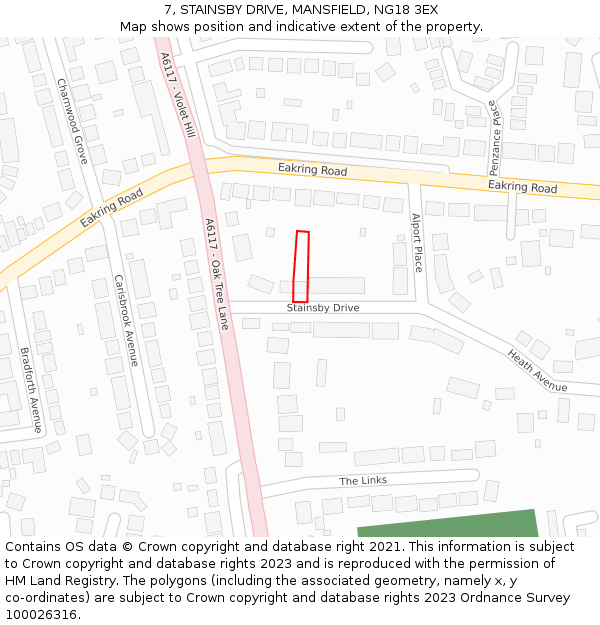 7, STAINSBY DRIVE, MANSFIELD, NG18 3EX: Location map and indicative extent of plot