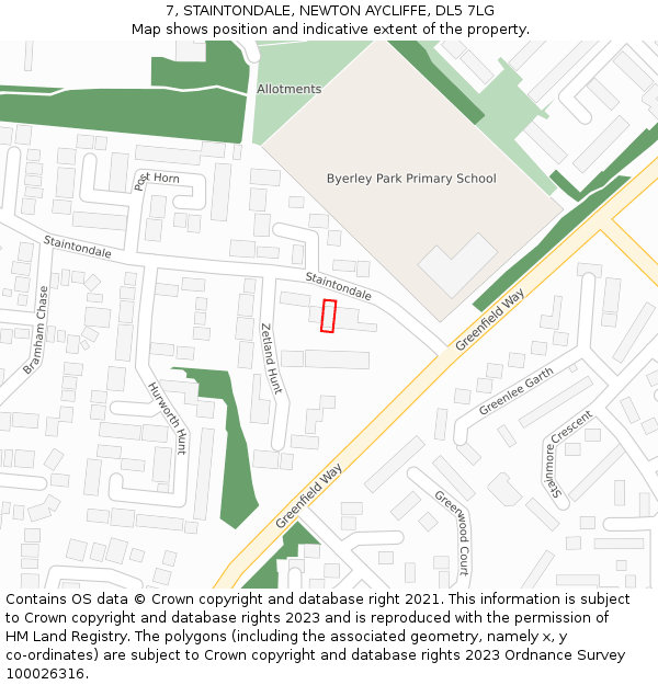 7, STAINTONDALE, NEWTON AYCLIFFE, DL5 7LG: Location map and indicative extent of plot