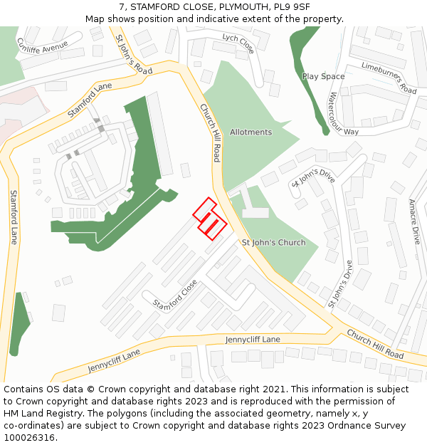 7, STAMFORD CLOSE, PLYMOUTH, PL9 9SF: Location map and indicative extent of plot