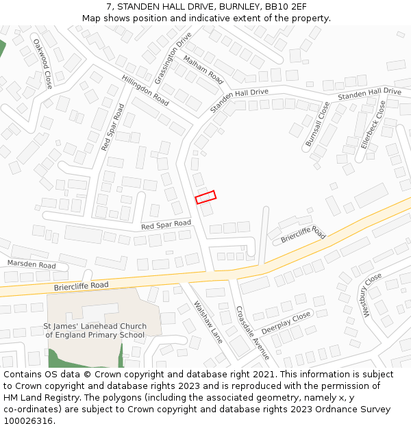 7, STANDEN HALL DRIVE, BURNLEY, BB10 2EF: Location map and indicative extent of plot