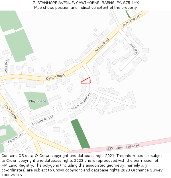 7, STANHOPE AVENUE, CAWTHORNE, BARNSLEY, S75 4HX: Location map and indicative extent of plot