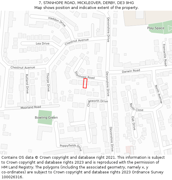 7, STANHOPE ROAD, MICKLEOVER, DERBY, DE3 9HG: Location map and indicative extent of plot