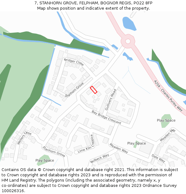 7, STANHORN GROVE, FELPHAM, BOGNOR REGIS, PO22 8FP: Location map and indicative extent of plot