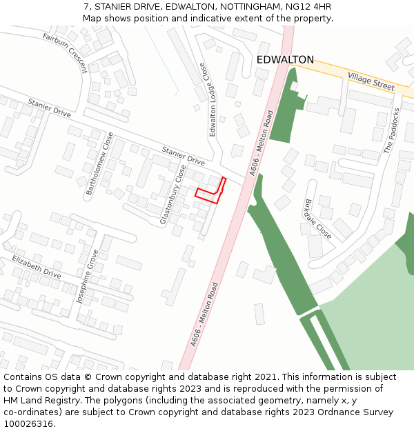 7, STANIER DRIVE, EDWALTON, NOTTINGHAM, NG12 4HR: Location map and indicative extent of plot