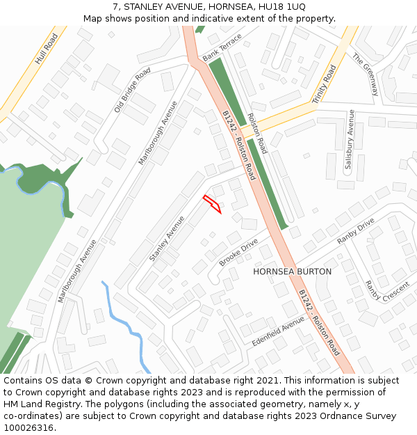 7, STANLEY AVENUE, HORNSEA, HU18 1UQ: Location map and indicative extent of plot