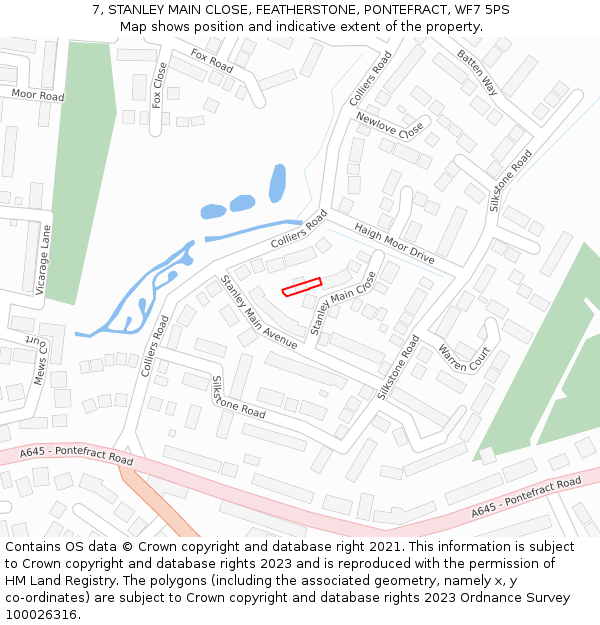 7, STANLEY MAIN CLOSE, FEATHERSTONE, PONTEFRACT, WF7 5PS: Location map and indicative extent of plot