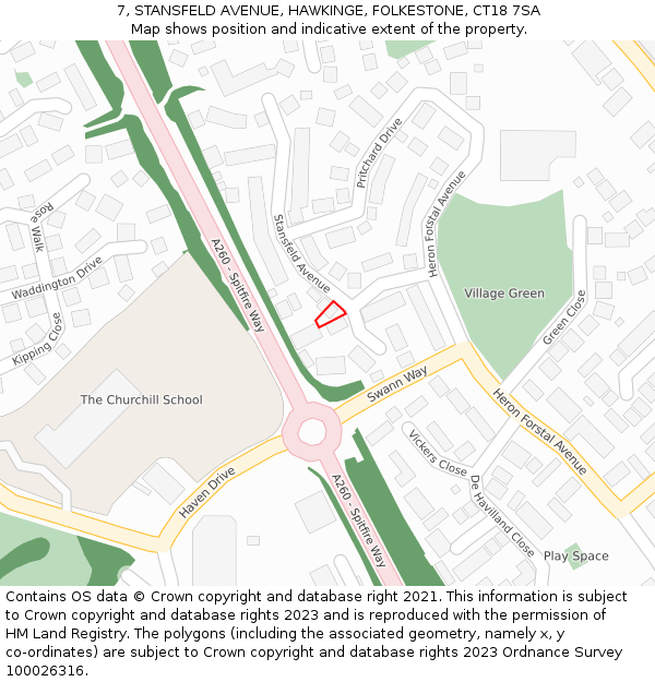 7, STANSFELD AVENUE, HAWKINGE, FOLKESTONE, CT18 7SA: Location map and indicative extent of plot