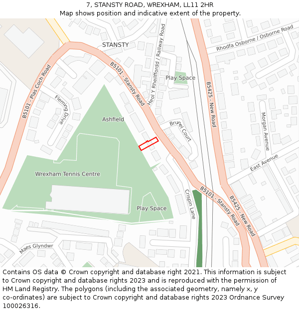 7, STANSTY ROAD, WREXHAM, LL11 2HR: Location map and indicative extent of plot