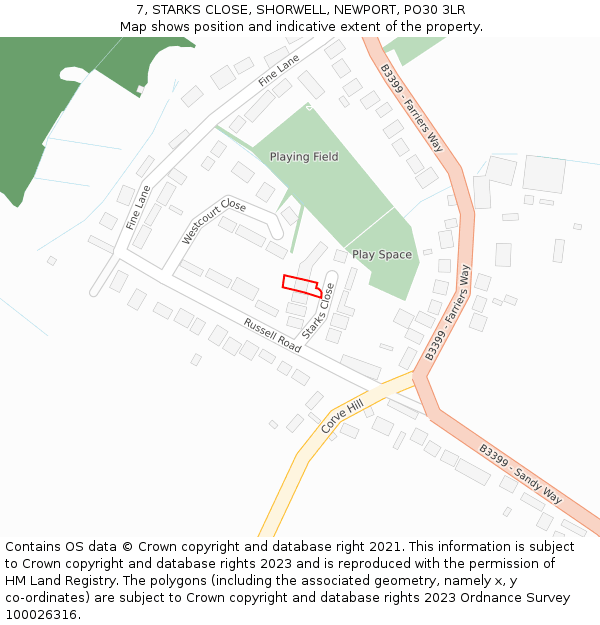 7, STARKS CLOSE, SHORWELL, NEWPORT, PO30 3LR: Location map and indicative extent of plot