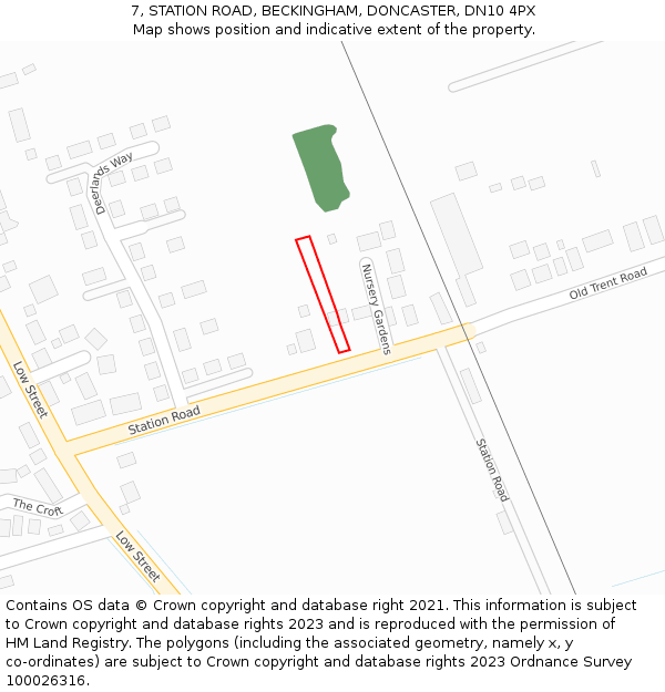 7, STATION ROAD, BECKINGHAM, DONCASTER, DN10 4PX: Location map and indicative extent of plot