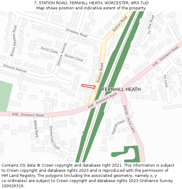 7, STATION ROAD, FERNHILL HEATH, WORCESTER, WR3 7UD: Location map and indicative extent of plot