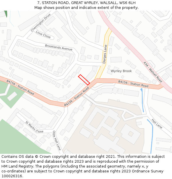 7, STATION ROAD, GREAT WYRLEY, WALSALL, WS6 6LH: Location map and indicative extent of plot