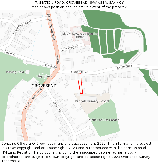 7, STATION ROAD, GROVESEND, SWANSEA, SA4 4GY: Location map and indicative extent of plot