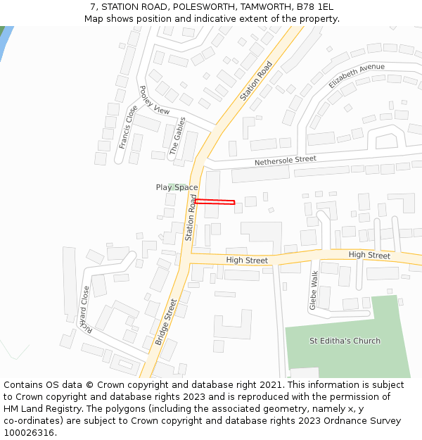 7, STATION ROAD, POLESWORTH, TAMWORTH, B78 1EL: Location map and indicative extent of plot