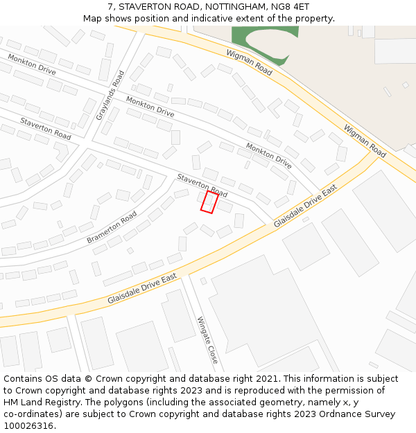 7, STAVERTON ROAD, NOTTINGHAM, NG8 4ET: Location map and indicative extent of plot