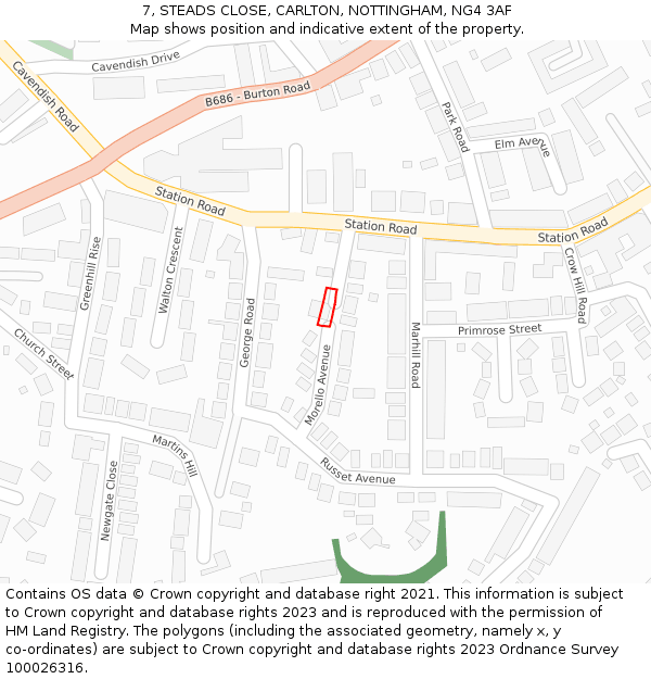 7, STEADS CLOSE, CARLTON, NOTTINGHAM, NG4 3AF: Location map and indicative extent of plot