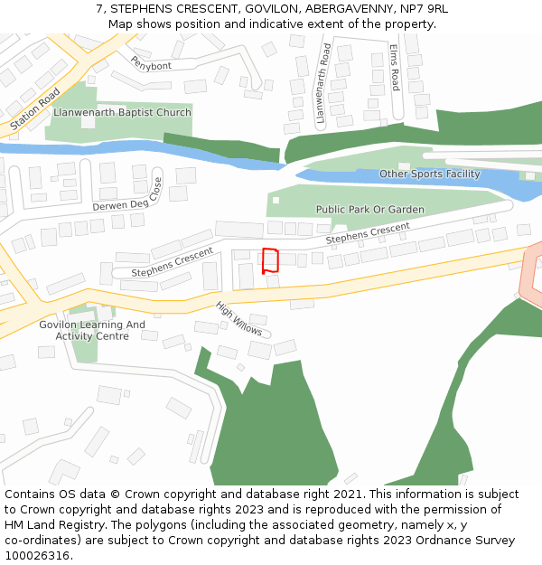 7, STEPHENS CRESCENT, GOVILON, ABERGAVENNY, NP7 9RL: Location map and indicative extent of plot