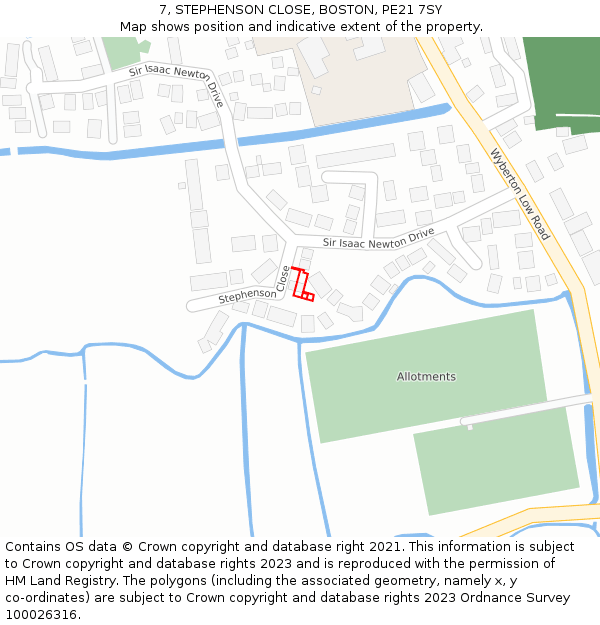 7, STEPHENSON CLOSE, BOSTON, PE21 7SY: Location map and indicative extent of plot