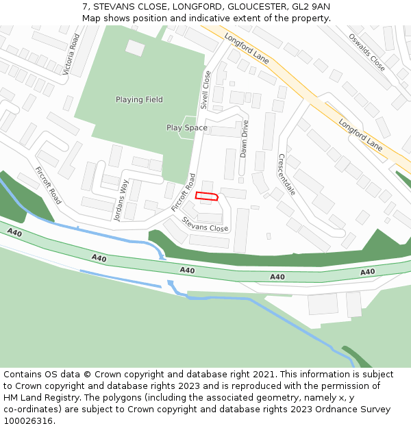 7, STEVANS CLOSE, LONGFORD, GLOUCESTER, GL2 9AN: Location map and indicative extent of plot