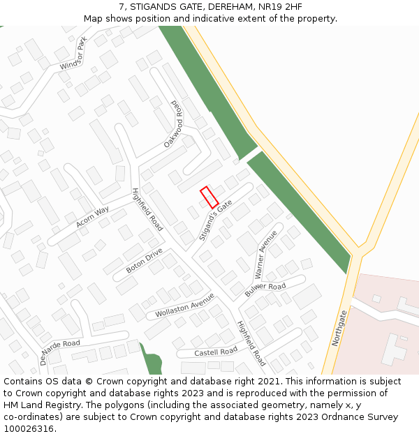 7, STIGANDS GATE, DEREHAM, NR19 2HF: Location map and indicative extent of plot