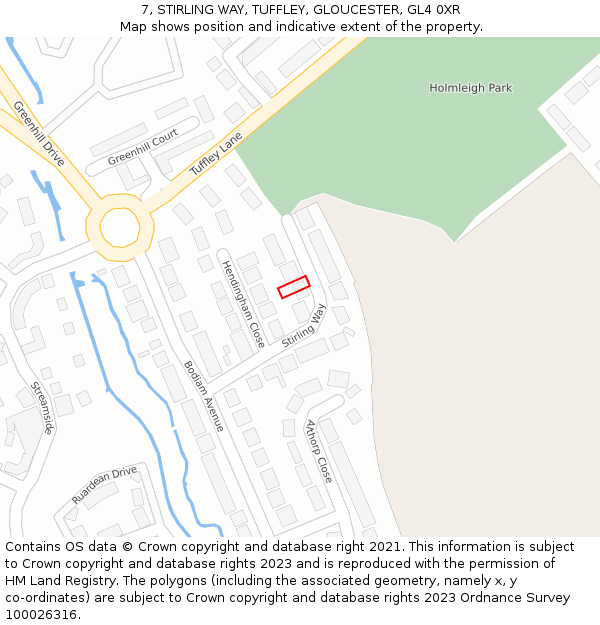7, STIRLING WAY, TUFFLEY, GLOUCESTER, GL4 0XR: Location map and indicative extent of plot