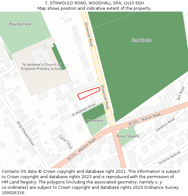 7, STIXWOULD ROAD, WOODHALL SPA, LN10 6QH: Location map and indicative extent of plot