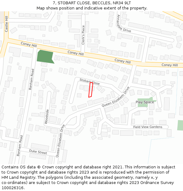 7, STOBART CLOSE, BECCLES, NR34 9LT: Location map and indicative extent of plot