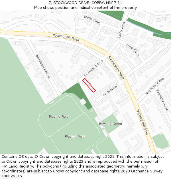 7, STOCKWOOD DRIVE, CORBY, NN17 1JL: Location map and indicative extent of plot