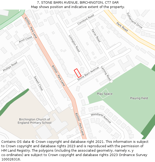 7, STONE BARN AVENUE, BIRCHINGTON, CT7 0AR: Location map and indicative extent of plot