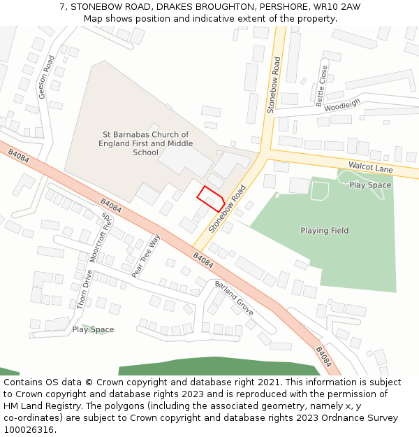 7, STONEBOW ROAD, DRAKES BROUGHTON, PERSHORE, WR10 2AW: Location map and indicative extent of plot