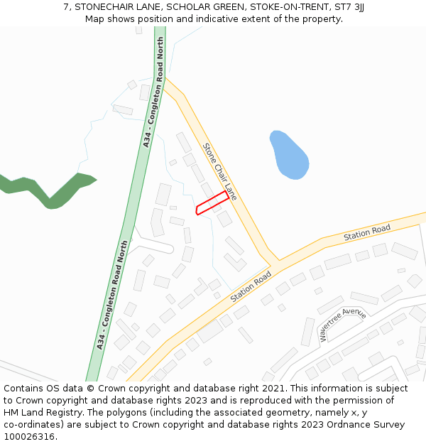 7, STONECHAIR LANE, SCHOLAR GREEN, STOKE-ON-TRENT, ST7 3JJ: Location map and indicative extent of plot