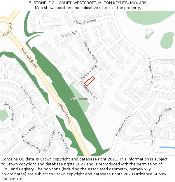 7, STONELEIGH COURT, WESTCROFT, MILTON KEYNES, MK4 4BS: Location map and indicative extent of plot