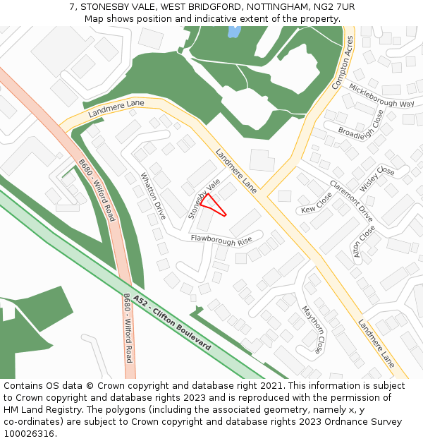 7, STONESBY VALE, WEST BRIDGFORD, NOTTINGHAM, NG2 7UR: Location map and indicative extent of plot