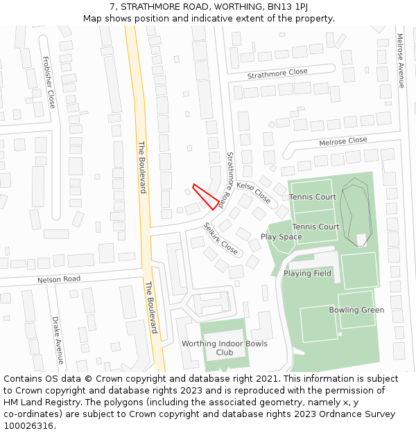 7, STRATHMORE ROAD, WORTHING, BN13 1PJ: Location map and indicative extent of plot