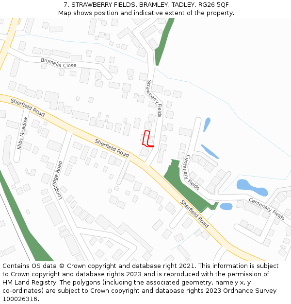 7, STRAWBERRY FIELDS, BRAMLEY, TADLEY, RG26 5QF: Location map and indicative extent of plot